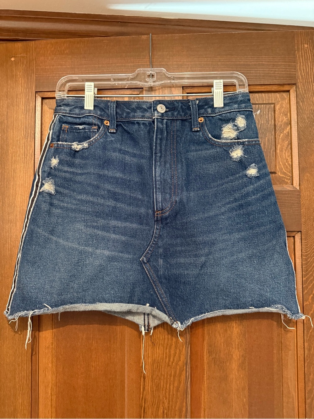Abercrombie & Fitch Distressed Dark Blue Denim Mini Skirt
